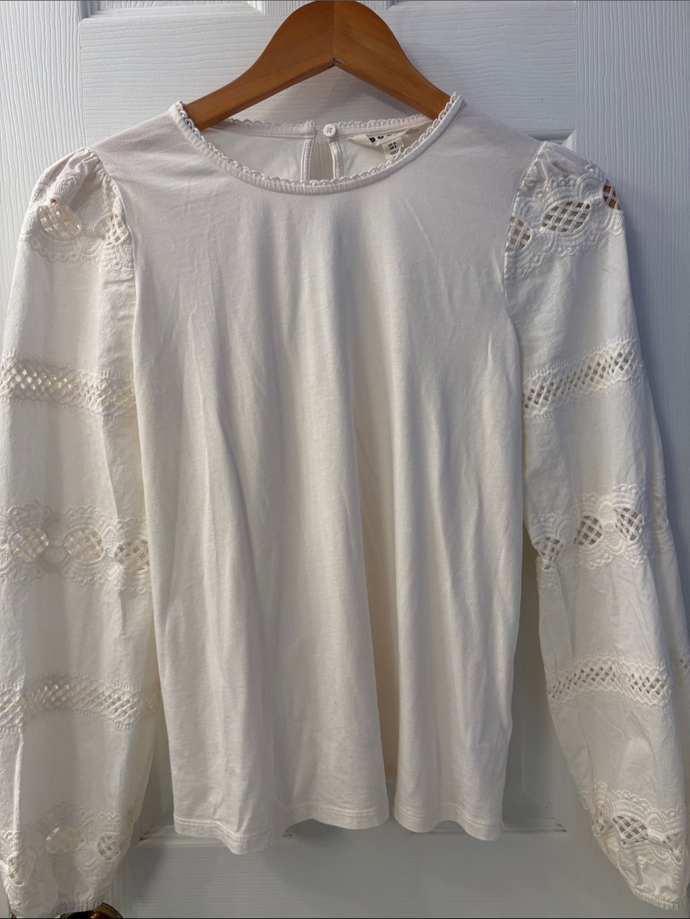 Boden Cotton Long-Sleeve Women's Top in Cream and lace/crochet. UK 10, US 6